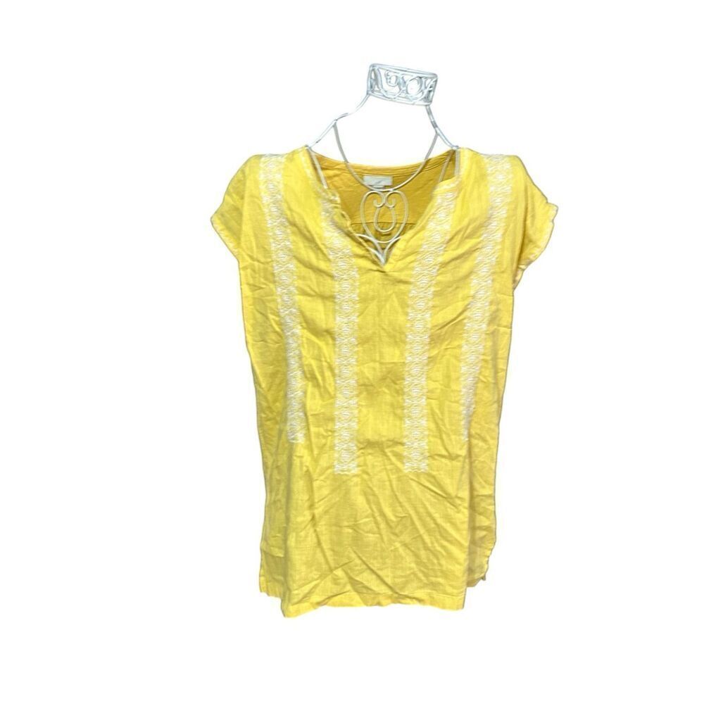 BEAUTIFUL J.JILL EMBROIDERED MIXED-MEDIA TUNIC IN POMELO,WHITE‎ Size medium GOOD